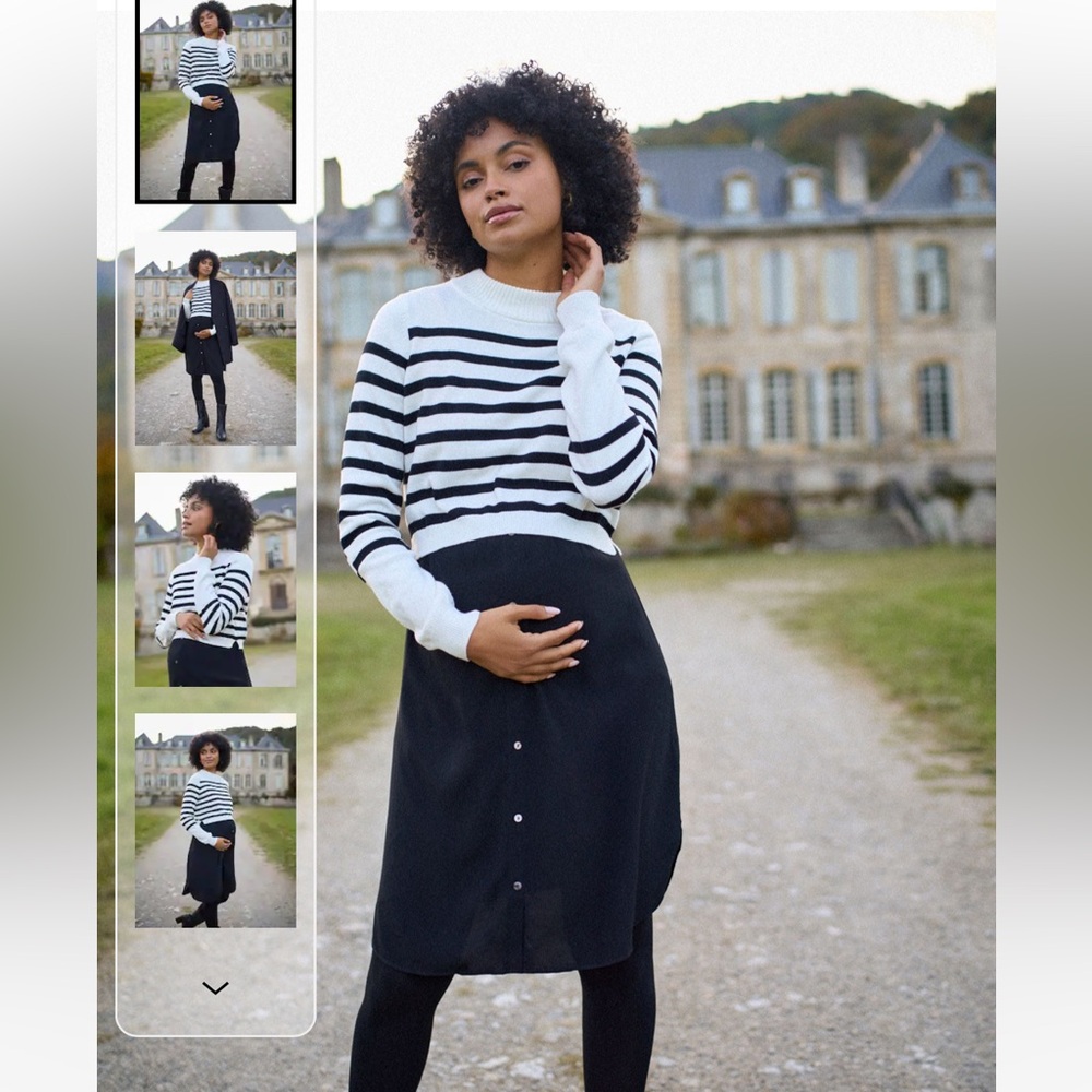 New Black and white midi maternity dress with nursing top two piece